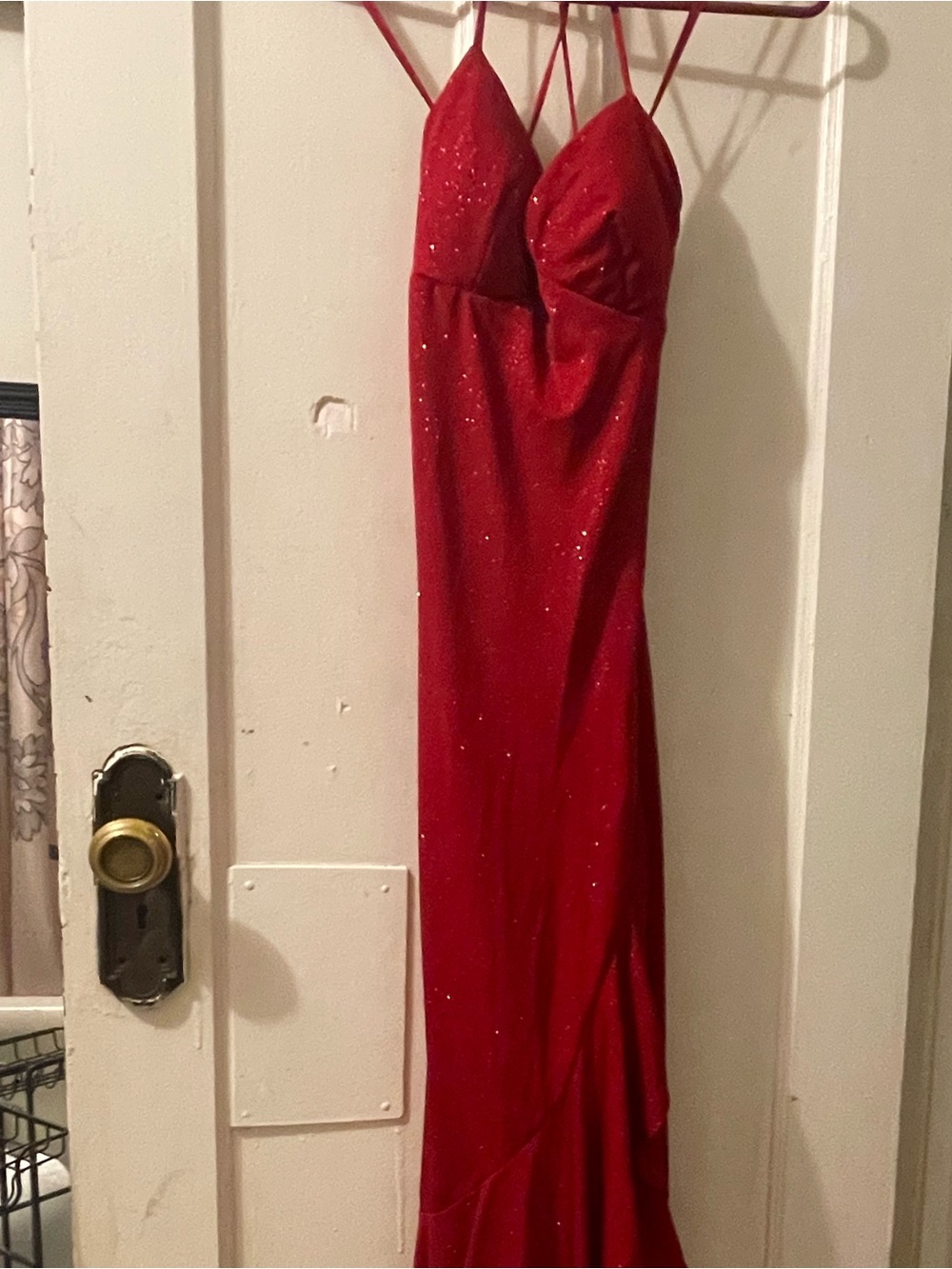Windsor Red Sparkle Spaghetti-Strap Prom Dress